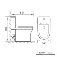 YS22295 2-delt kantløst keramisk toalett, P-trap vasketoalett;