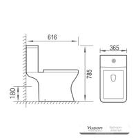 YS22297 2-delt kantløst keramisk toalett, P-trap vasketoalett;