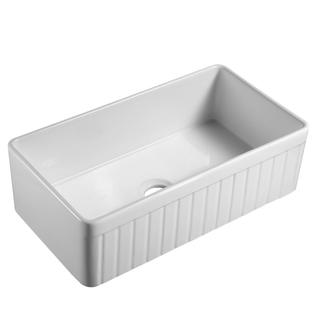 YS27410-84B Keramisk kjøkkenvask, hvit keramisk enkeltskål undermontert vask;