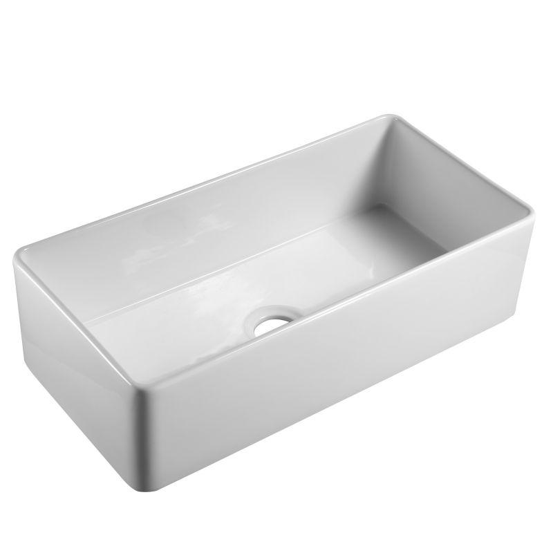 YS27410-91 Keramisk kjøkkenvask, hvit keramisk enkeltskål undermontert vask;