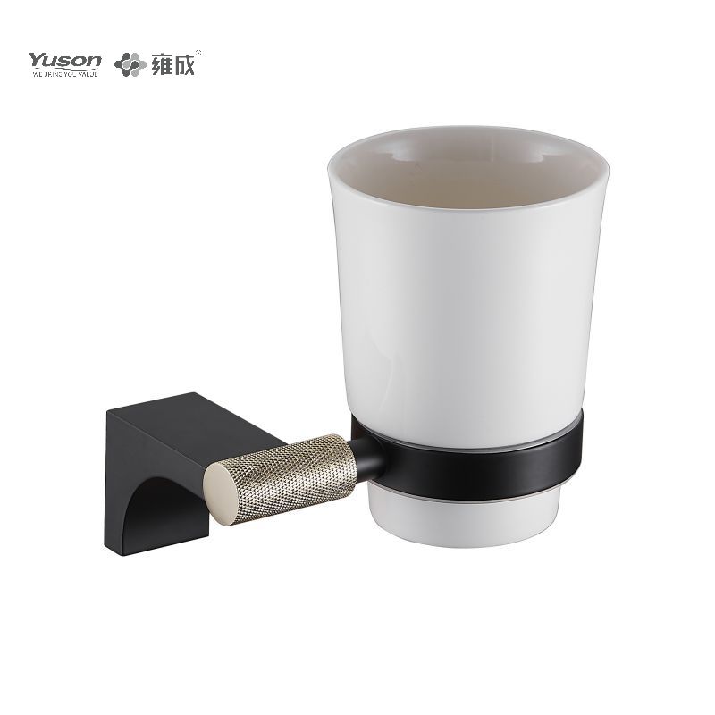 12484 Elegant baderomstilbehør, glassholder, med kopp av frostet/herdet glass, sink/messing/SUS glassholder, veggmontert (serie 12400)