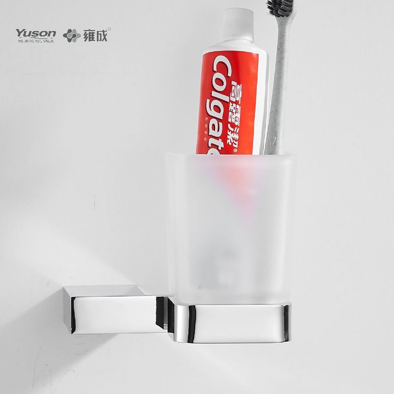15084 Elegant baderomstilbehør, glassholder, med kopp av frostet/herdet glass, sink/messing/SUS glassholder, veggmontert (serie 15000)
