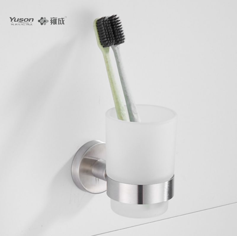 15584 Elegant baderomstilbehør, glassholder, med kopp av frostet/herdet glass, sink/messing/SUS glassholder, veggmontert (serie 15500)