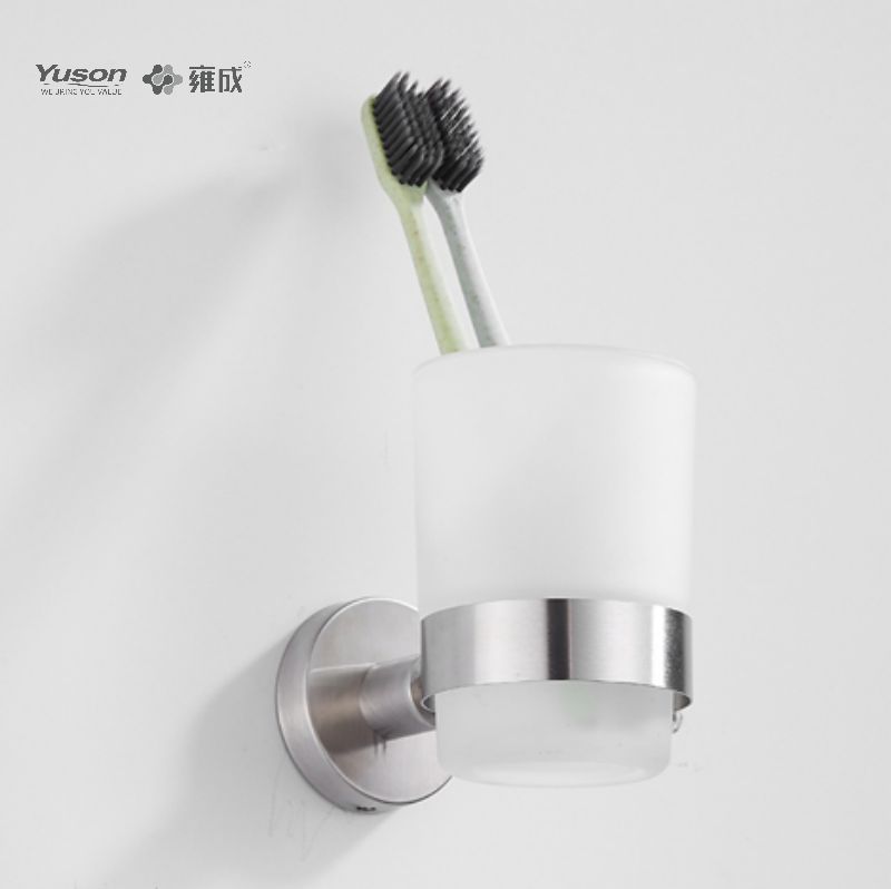 15584 Elegant baderomstilbehør, glassholder, med kopp av frostet/herdet glass, sink/messing/SUS glassholder, veggmontert (serie 15500)